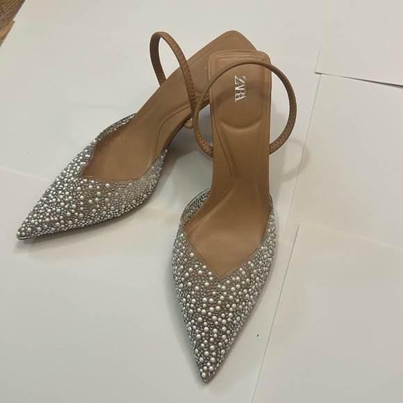 Zara Pearl Heeled Slingbacks Heels - Picture 3 of 8